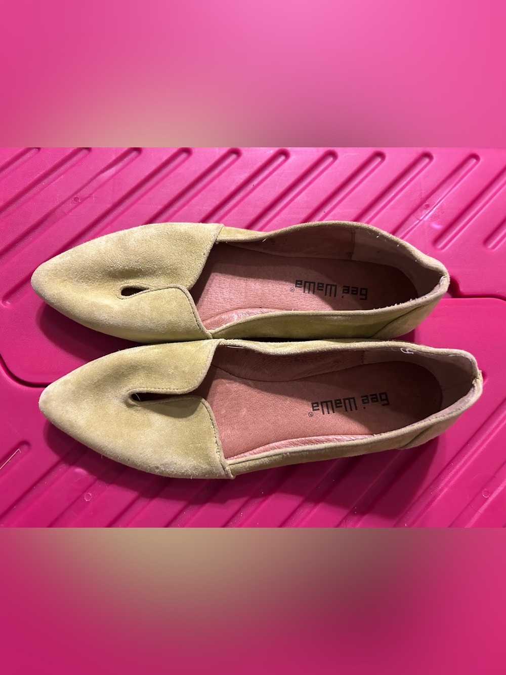 Anthropologie Size 6 Suede Pointed Toe Slip-On Flats in Neon or Lime Green